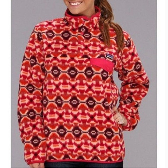 Patagonia Synchilla Snap-T Pullover Aberdeen Butterfly Red Aztec Jacket Size XL - Picture 7 of 8